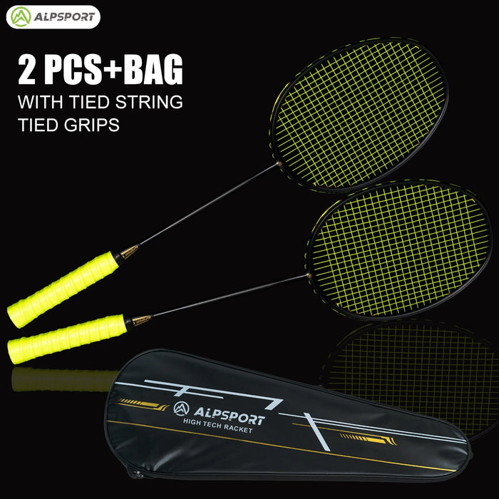 Alpsport XHP Badminton Racket & Bag – 75g Full Carbon Fiber Ultra-Light (2PCS)
