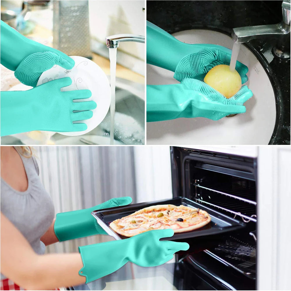 Dishwashing Gloves – Magic Silicone Reusable Scrubber Cleaning Gloves