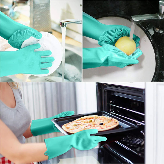 Dishwashing Gloves – Magic Silicone Reusable Scrubber Cleaning Gloves