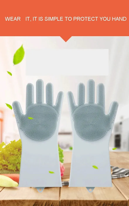 Dishwashing Gloves – Magic Silicone Reusable Scrubber Cleaning Gloves