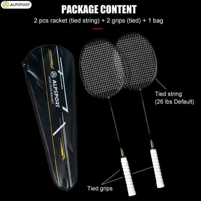 Alpsport XHP Badminton Racket & Bag – 75g Full Carbon Fiber Ultra-Light (2PCS)