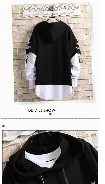 Black Hip-Hop Pullover with Anime-Inspired Design