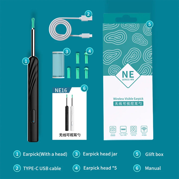 Smart Visual Earwax Cleaner – Wireless Otoscope with HD Camera, Ear Pick Removal Tool Kit