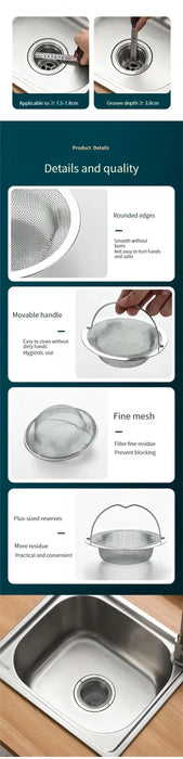 Stainless Steel Drain Hole Filter with Handle – For Bathtub, Shower, and Kitchen