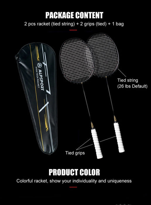 Alpsport XHP Badminton Racket & Bag – 75g Full Carbon Fiber Ultra-Light (2PCS)