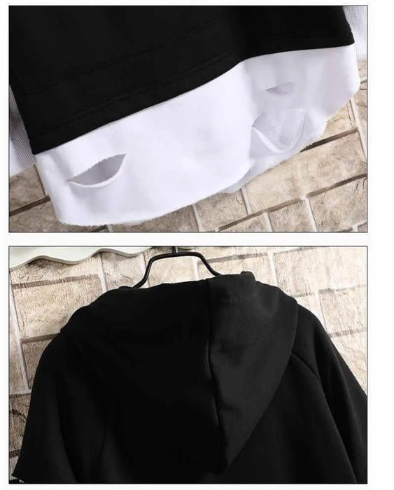 Black Hip-Hop Pullover with Anime-Inspired Design