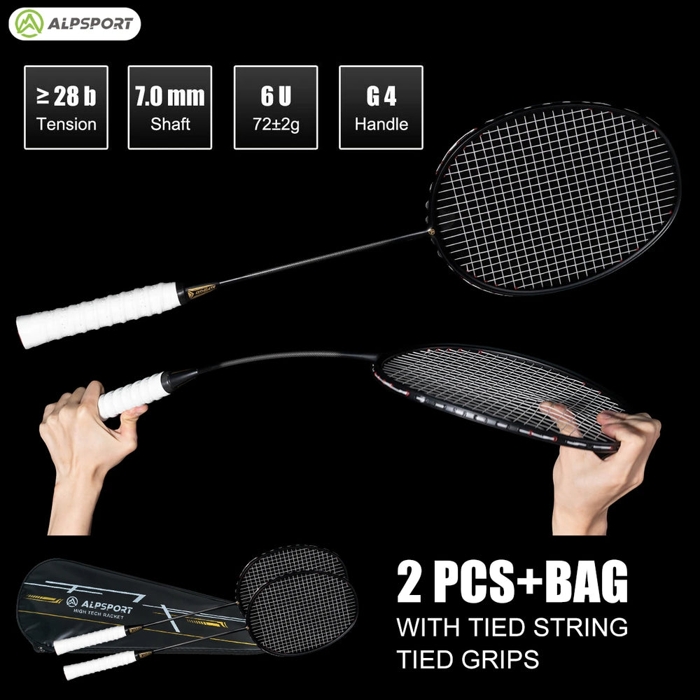 Alpsport XHP Badminton Racket & Bag – 75g Full Carbon Fiber Ultra-Light (2PCS)