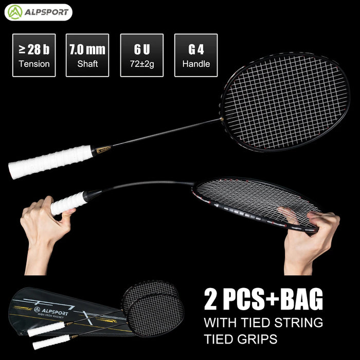 Alpsport XHP Badminton Racket & Bag – 75g Full Carbon Fiber Ultra-Light (2PCS)