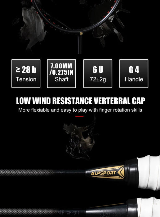 Alpsport XHP Badminton Racket & Bag – 75g Full Carbon Fiber Ultra-Light (2PCS)