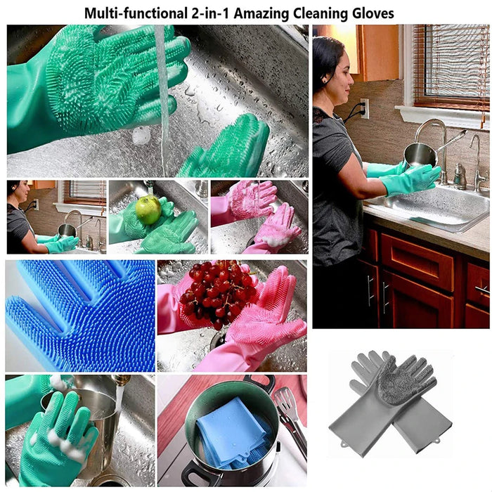 Dishwashing Gloves – Magic Silicone Reusable Scrubber Cleaning Gloves